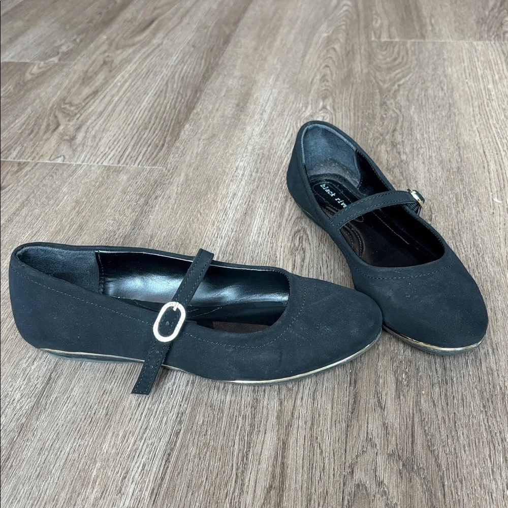 Black Rivet Aoife Girls Mary Jane Black Velvet Flat Strap Dress Shoes